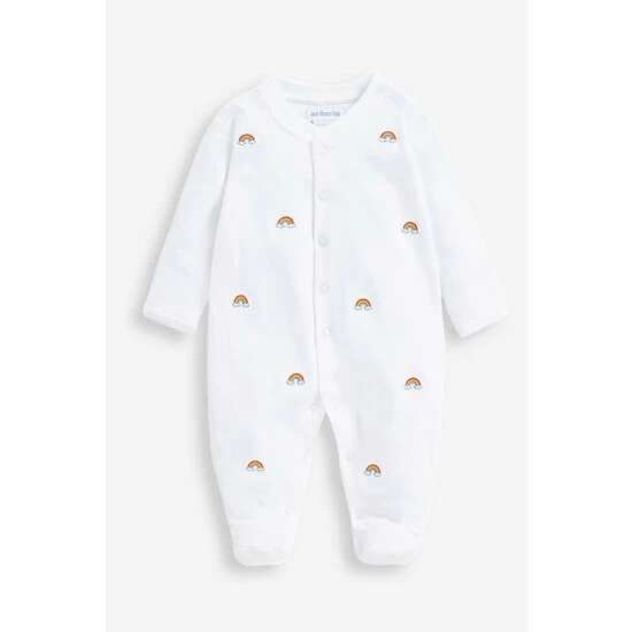 Sleepsuits * | Jojo Maman Bebe Rainbow Embroidered White Sleepsuit