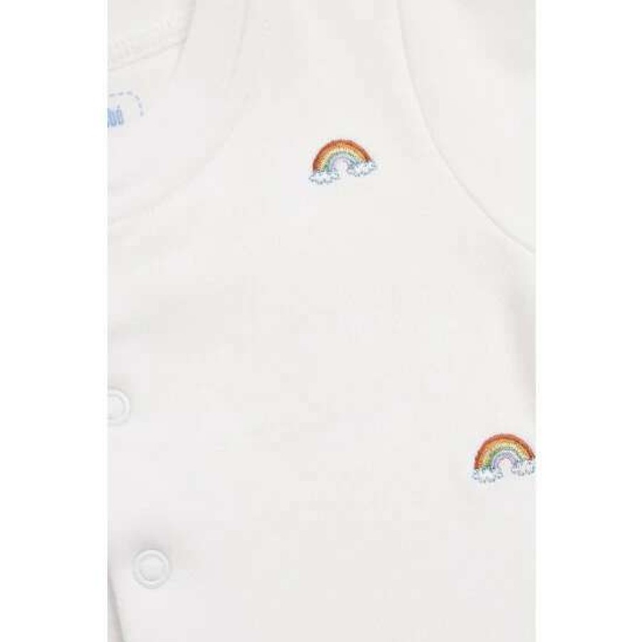 Sleepsuits * | Jojo Maman Bebe Rainbow Embroidered White Sleepsuit