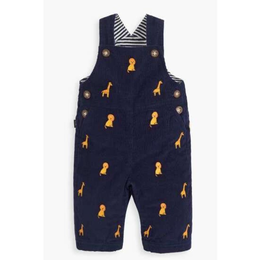 Dungarees * | Jojo Maman Bebe Blue Giraffe And Lion Embroidered Dungarees