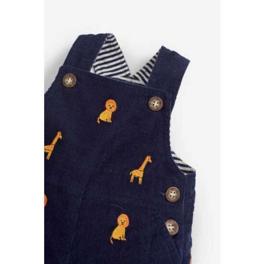 Dungarees * | Jojo Maman Bebe Blue Giraffe And Lion Embroidered Dungarees