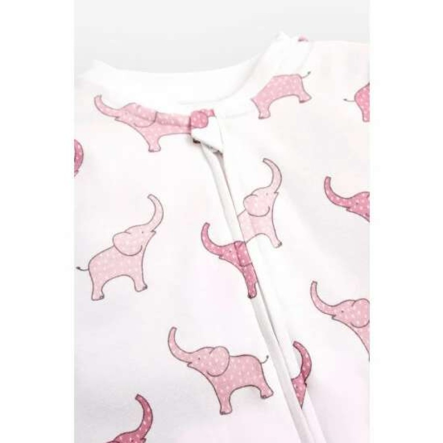 Sleepsuits * | Jojo Maman Bebe Pink Elephant Print Zip Sleepsuit