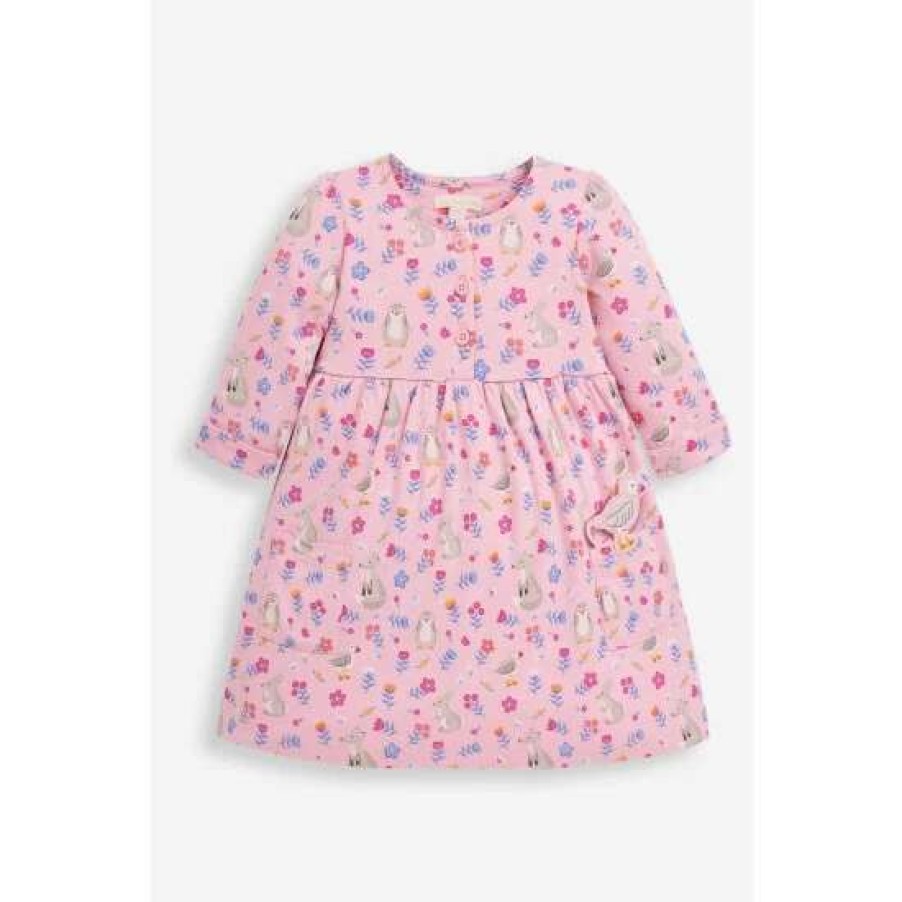 Dresses * | Jojo Maman Bebe Polar Animals Button Dress With Pet In Pocket