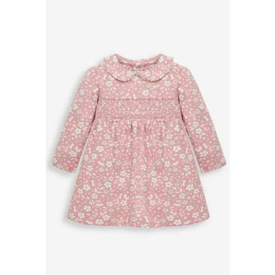 Dresses * | Jojo Maman Bebe Pink Mouse Floral Smocked Baby Dress With Knickers