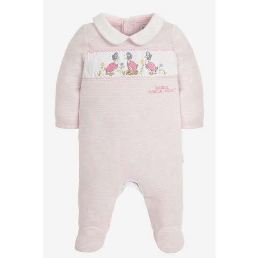 Sleepsuits * | Jojo Maman Bebe Pink Jemima Smocked Sleepsuit And Hat