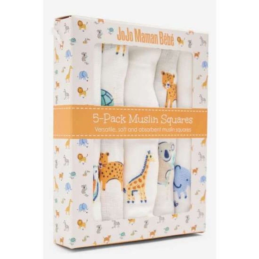 Babyaccessories * | Jojo Maman Bebe Baby Safari Print White New Muslins 5 Pack