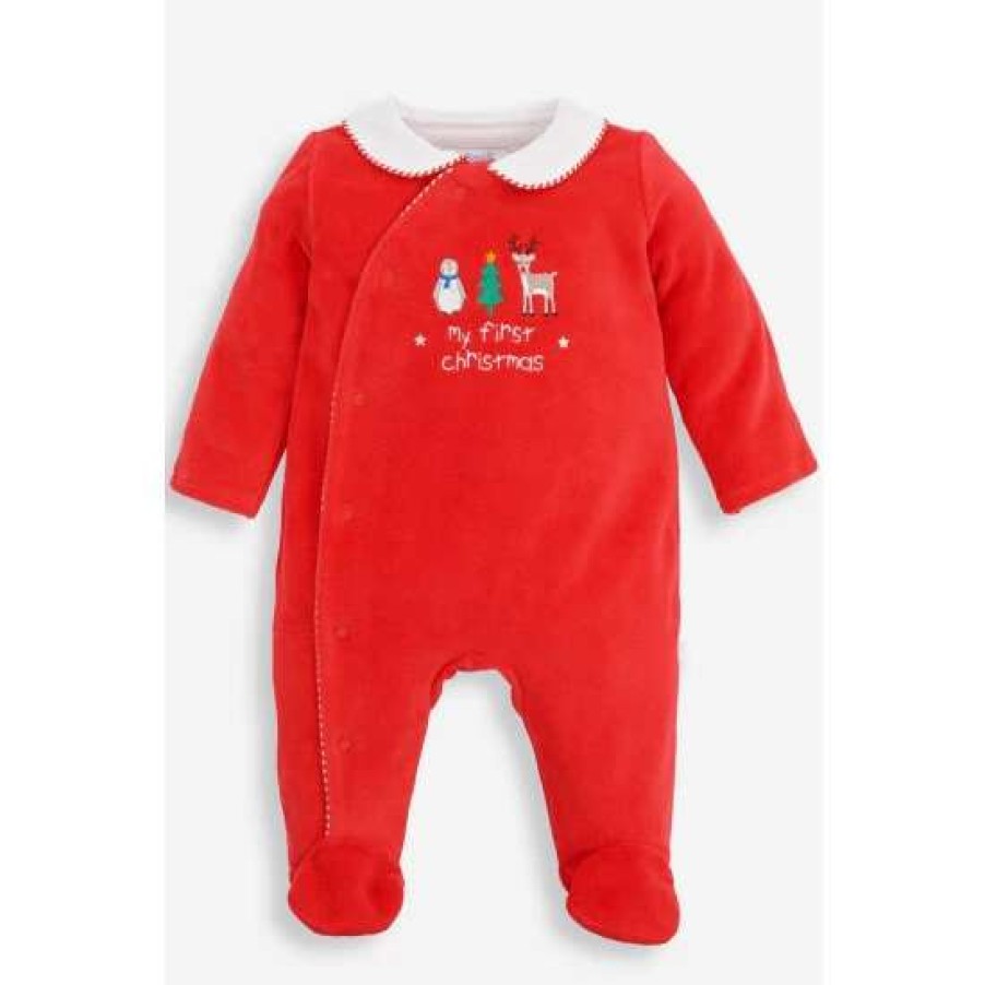 Sleepsuits * | Jojo Maman Bebe Red My First Christmas Sleepsuit