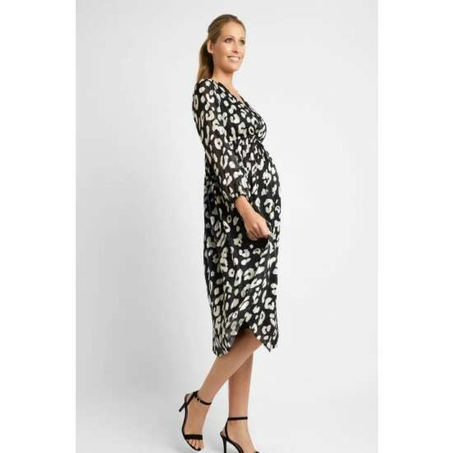 Dresses * | Jojo Maman Bebe Black Animal Print Wrap Maternity Midi Dress