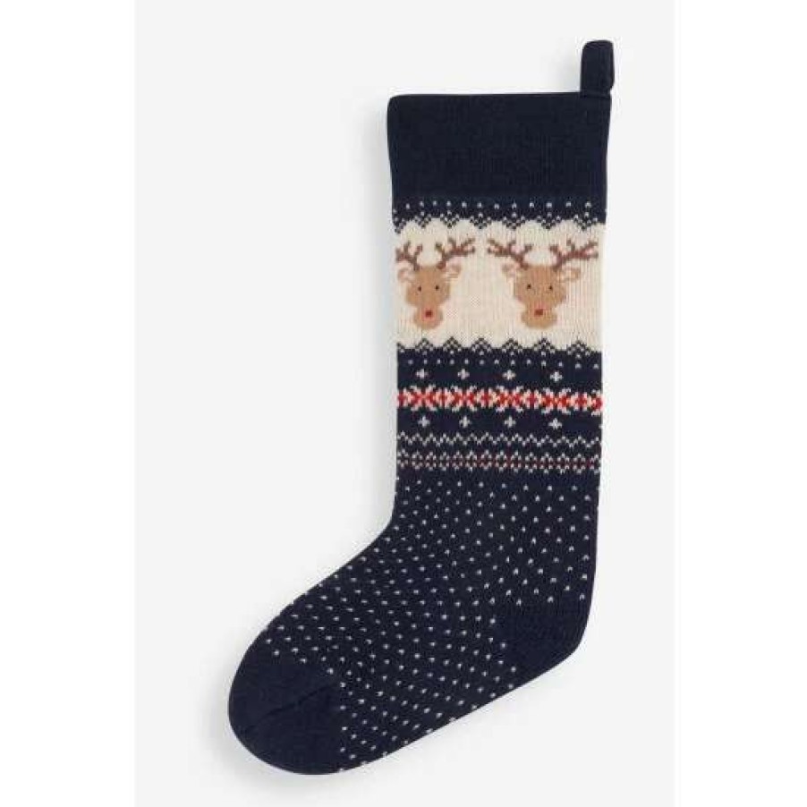 Babyaccessories * | Jojo Maman Bebe Blue Reindeer Knitted Stocking