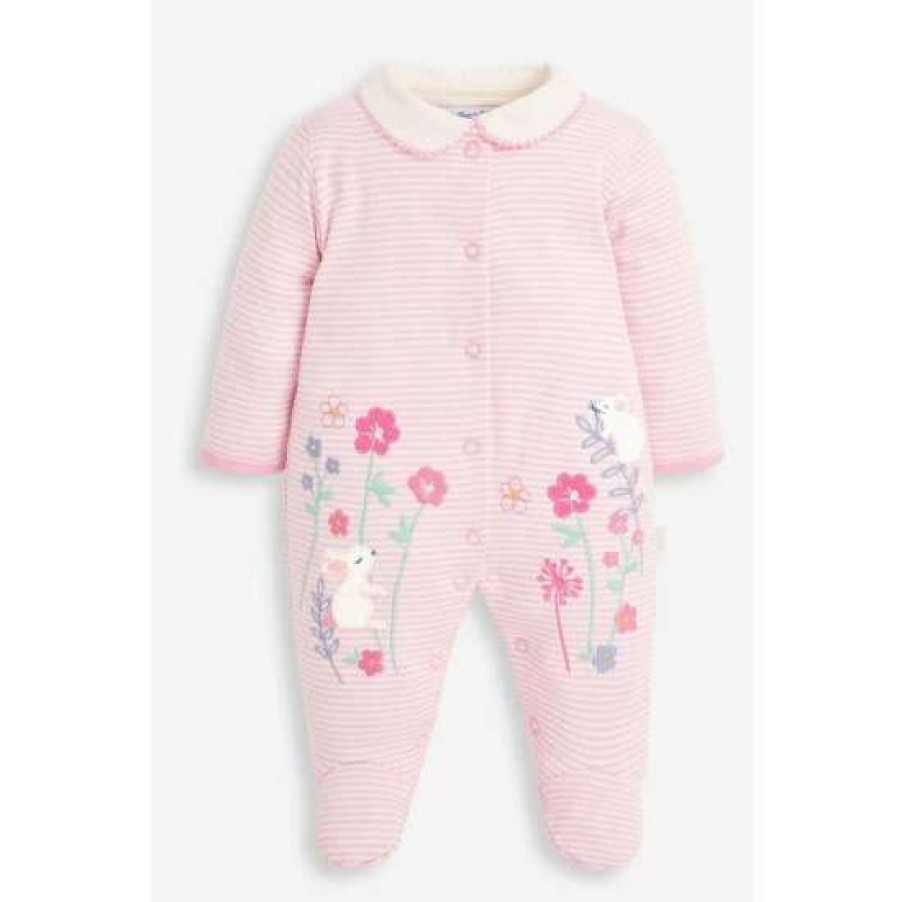 Sleepsuits * | Jojo Maman Bebe Pink Bunny Applique Sleepsuit