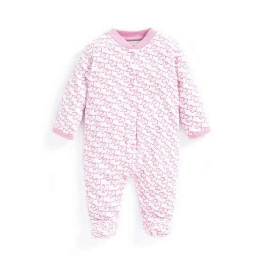 Sleepsuits * | Jojo Maman Bebe Pink Little Elephant Sleepsuit