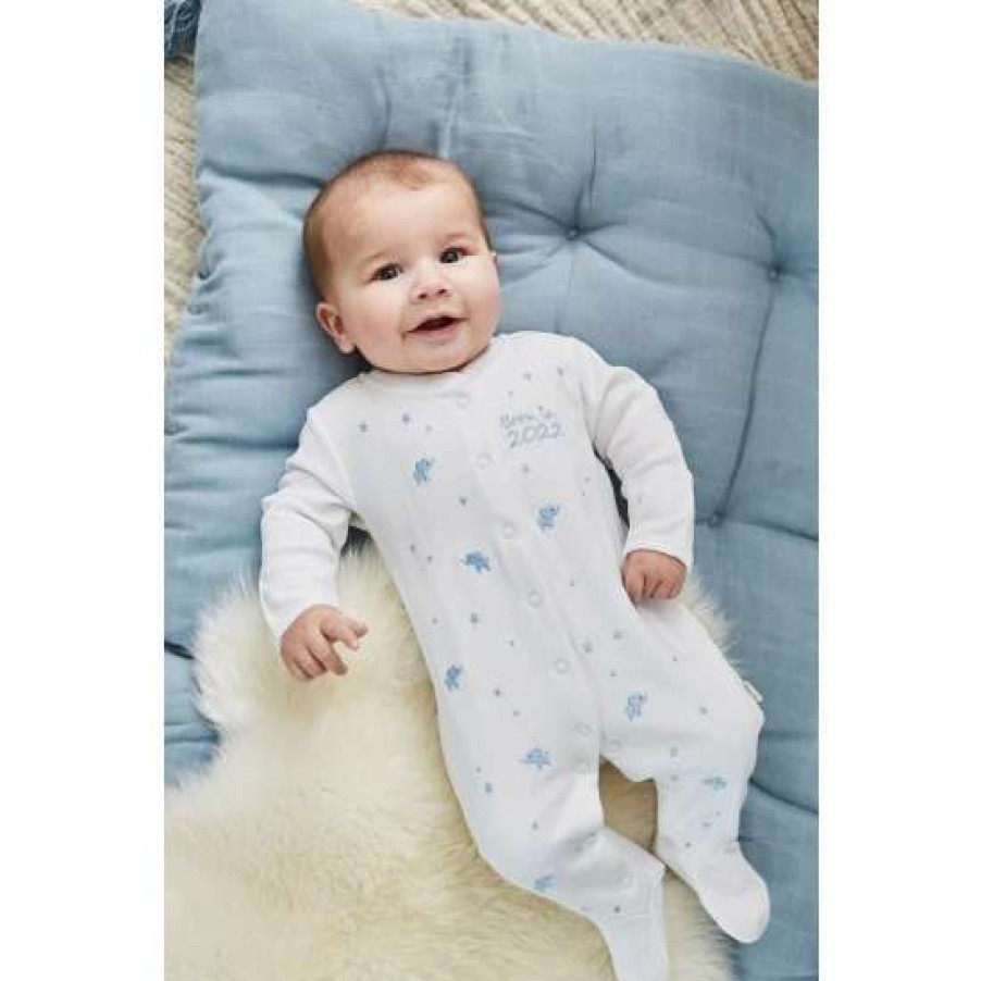 Sleepsuits * | Jojo Maman Bebe Blue Born In 2022 Embroidered Sleepsuit