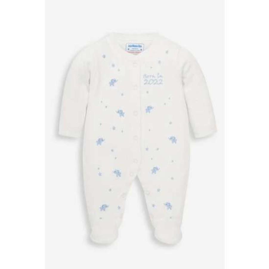 Sleepsuits * | Jojo Maman Bebe Blue Born In 2022 Embroidered Sleepsuit