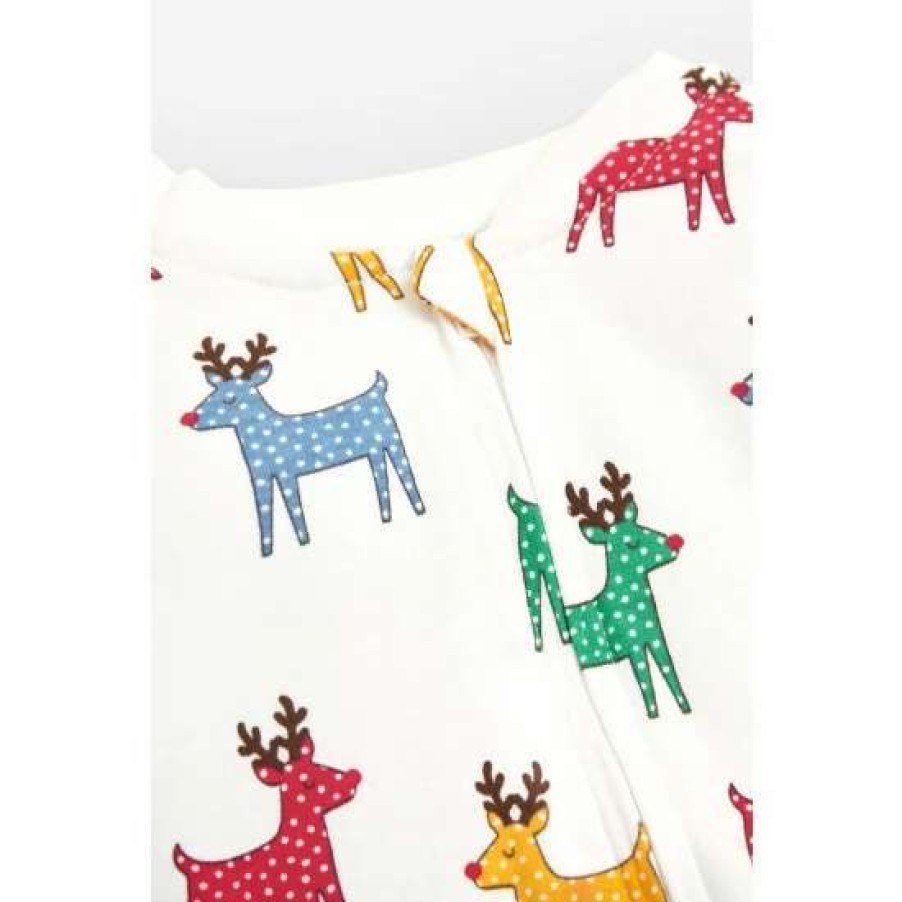 Sleepsuits * | Jojo Maman Bebe Reindeer Print Zip White Sleepsuit