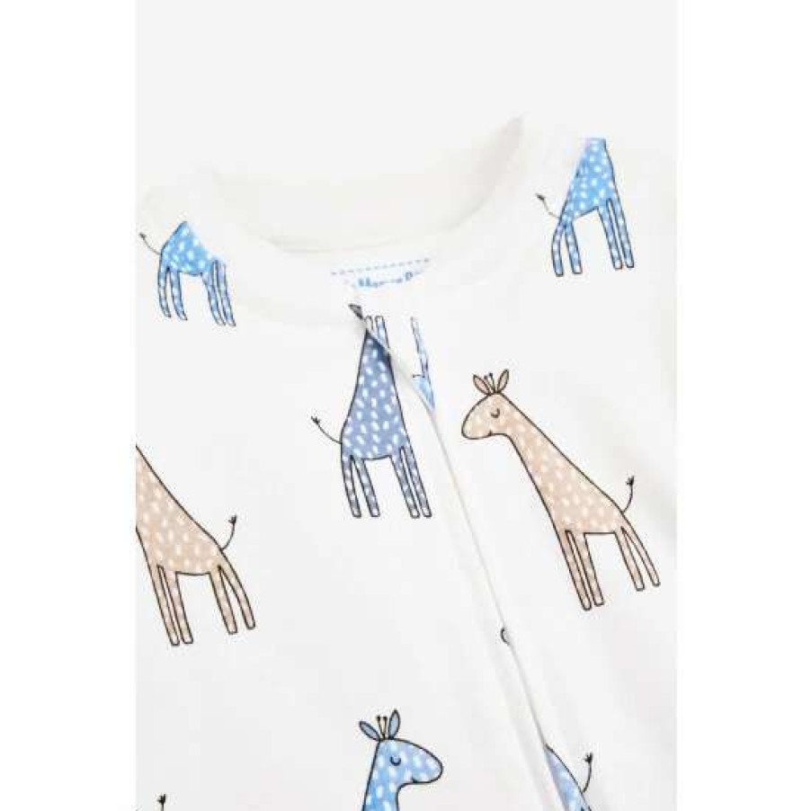 Sleepsuits * | Jojo Maman Bebe Blue Giraffe Print Zip Sleepsuit