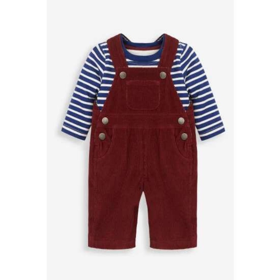 Dungarees * | Jojo Maman Bebe Red Classic Cord Dungarees And Top Set