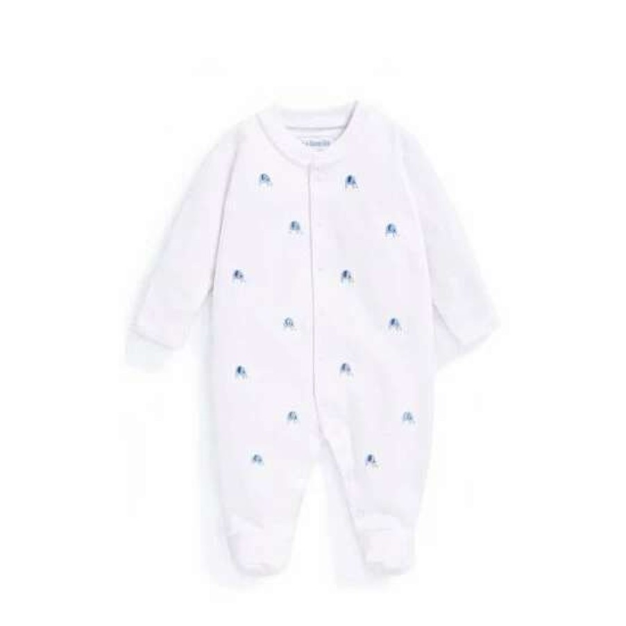 Sleepsuits * | Jojo Maman Bebe Blue Elephant Embroidered Sleepsuit