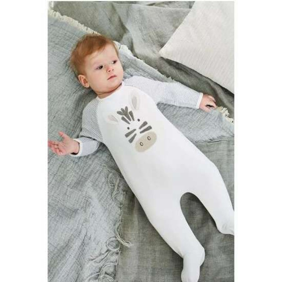 Sleepsuits * | Jojo Maman Bebe Zebra White Applique Sleepsuit