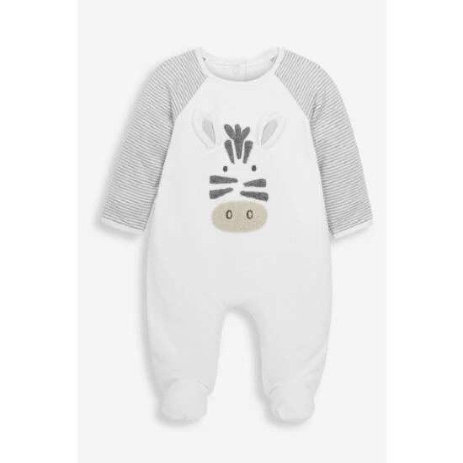 Sleepsuits * | Jojo Maman Bebe Zebra White Applique Sleepsuit