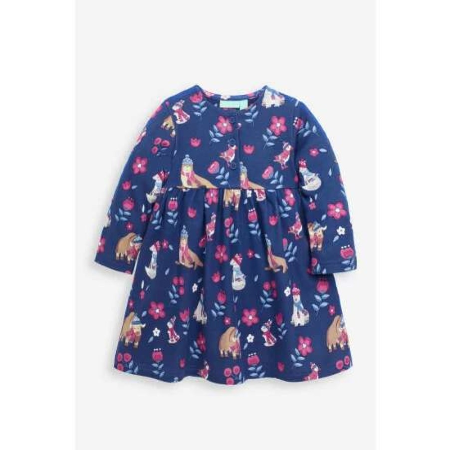 Dresses * | Jojo Maman Bebe Blue Polar Animals Print Button Front Dress