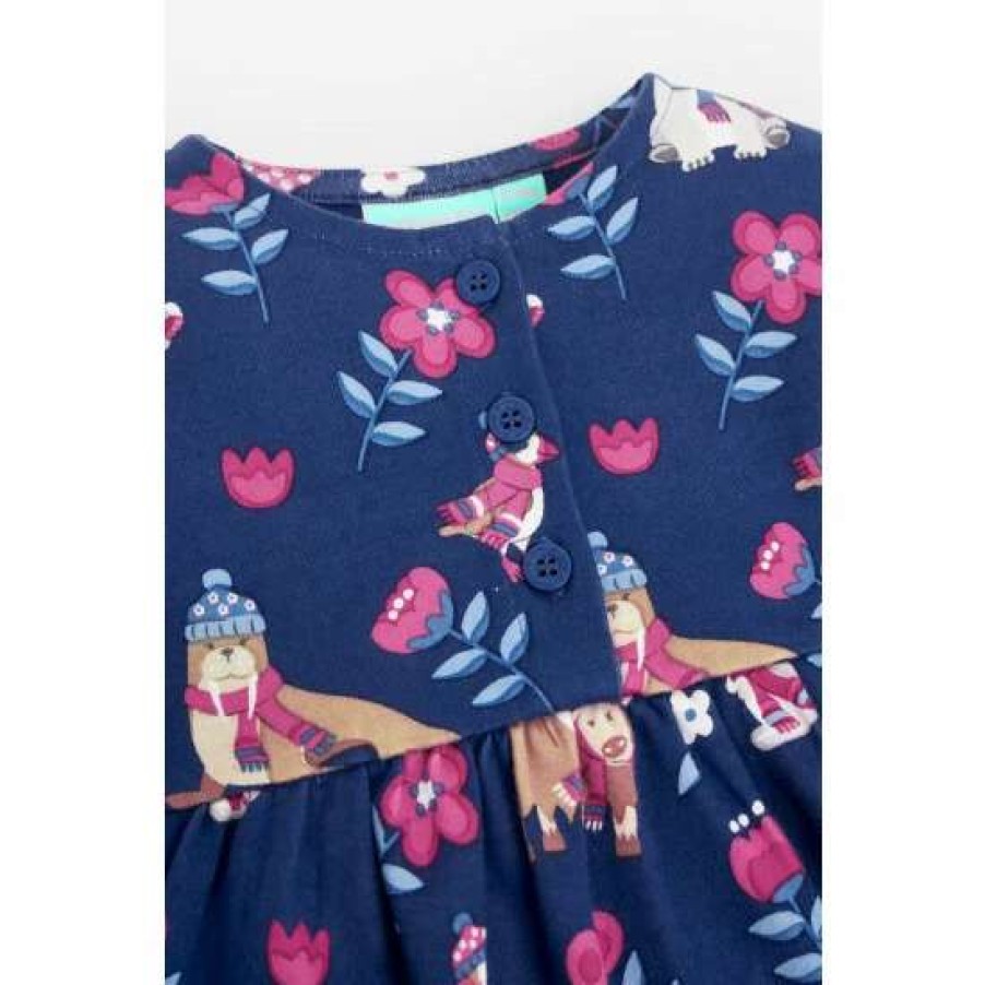 Dresses * | Jojo Maman Bebe Blue Polar Animals Print Button Front Dress