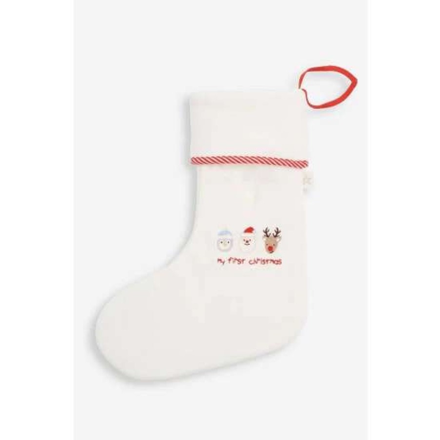 Babyaccessories * | Jojo Maman Bebe White My First Christmas Stocking