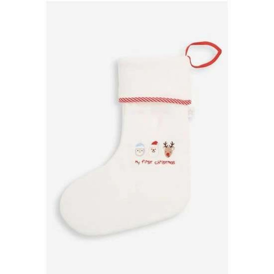 Babyaccessories * | Jojo Maman Bebe White My First Christmas Stocking