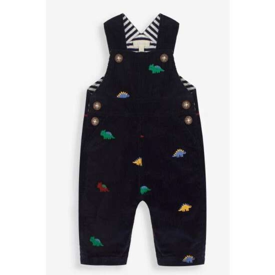 Dungarees * | Jojo Maman Bebe Blue Dino Embroidered Dungarees