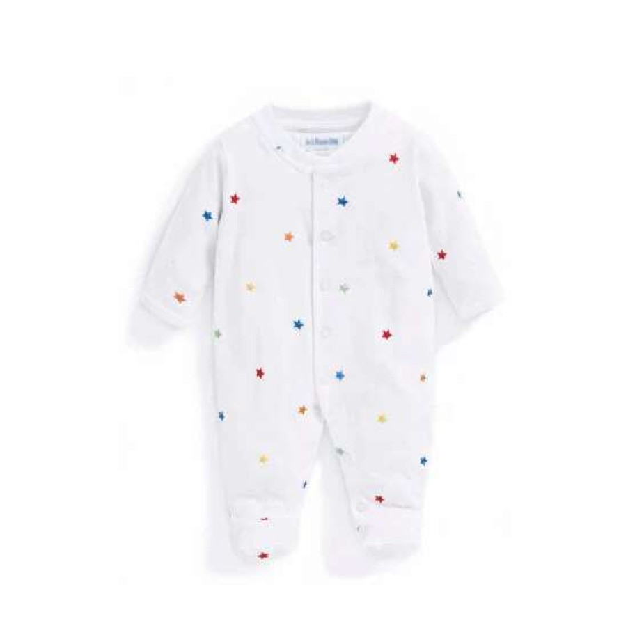 Sleepsuits * | Jojo Maman Bebe Star Embroidered White Sleepsuit