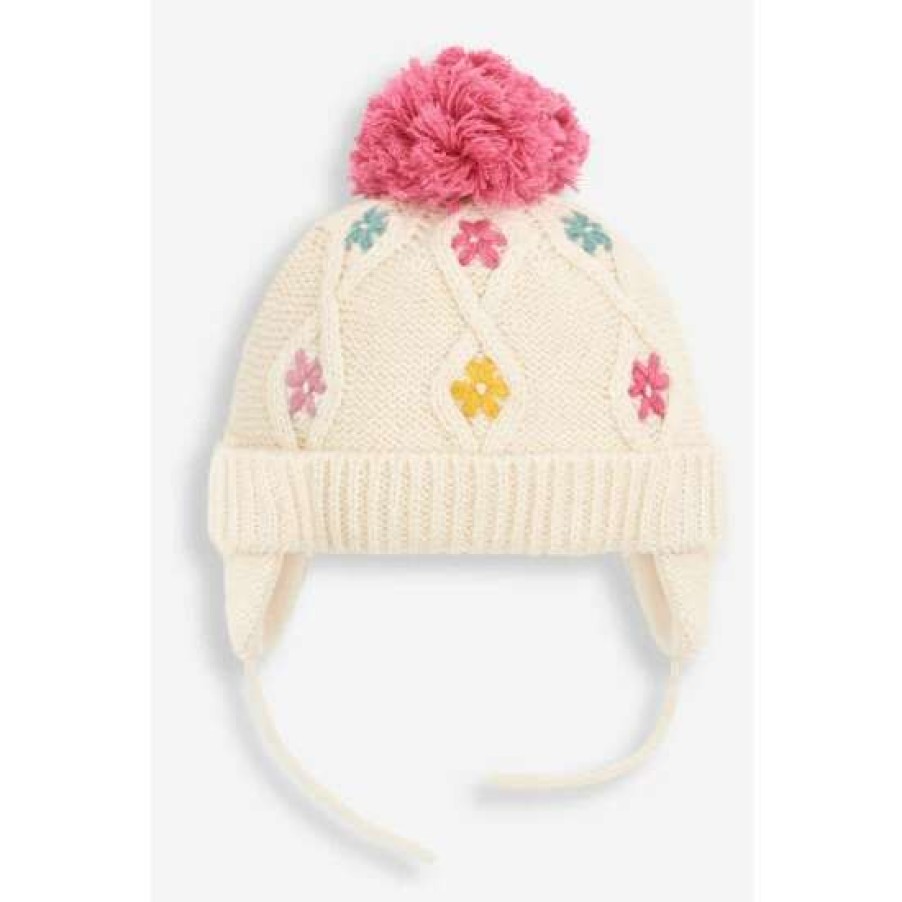 Hats * | Jojo Maman Bebe Cream Floral Embroidered Cable Hat