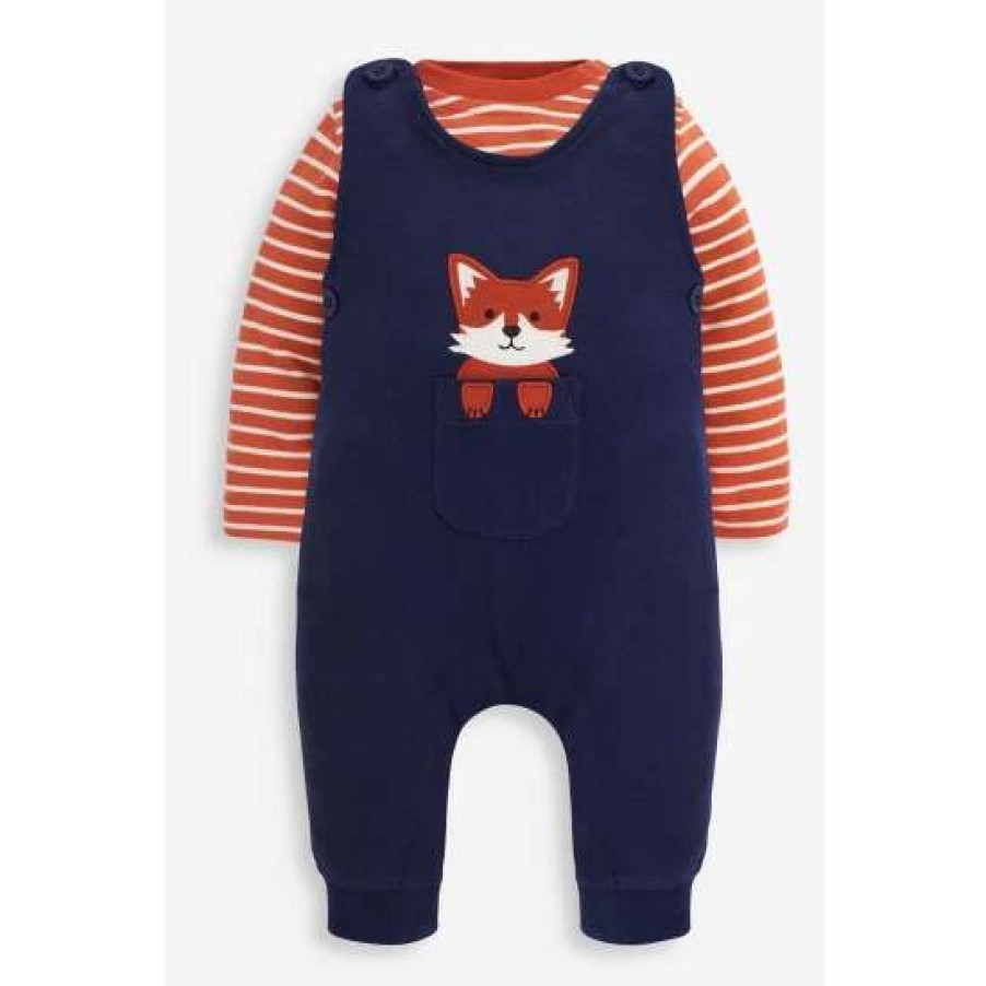 Dungarees * | Jojo Maman Bebe Blue Fox Pocket Dungarees & Top Set