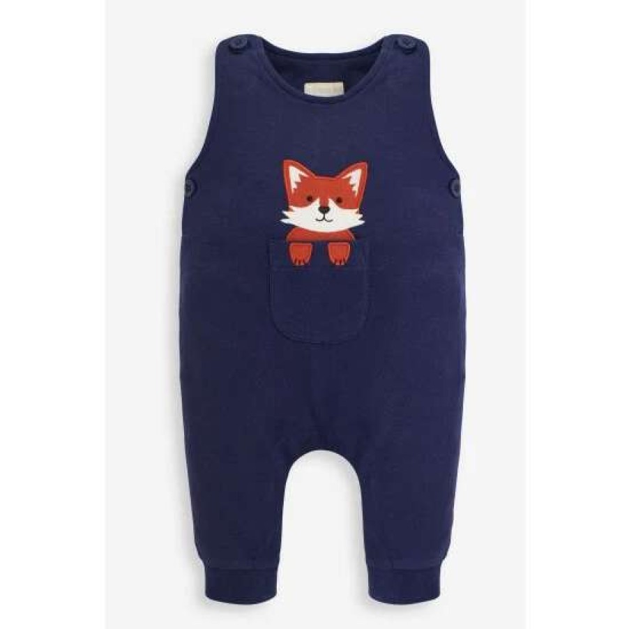 Dungarees * | Jojo Maman Bebe Blue Fox Pocket Dungarees & Top Set