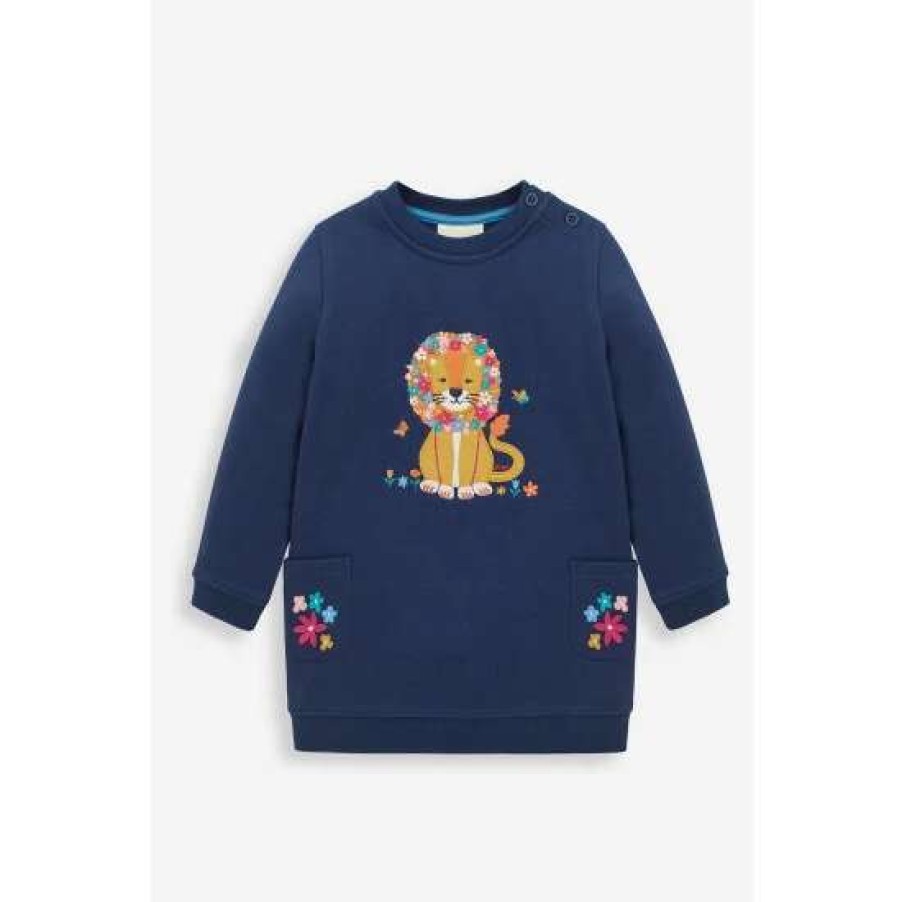 Dresses * | Jojo Maman Bebe Blue Lion Applique Sweatshirt Dress