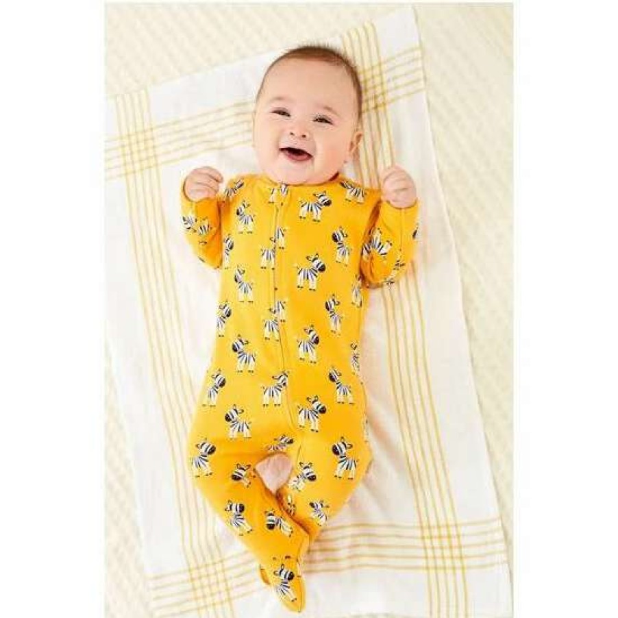 Sleepsuits * | Jojo Maman Bebe Yellow Zebra Print Zip Sleepsuit