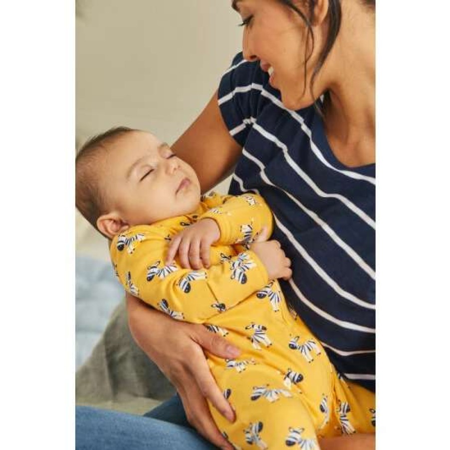 Sleepsuits * | Jojo Maman Bebe Yellow Zebra Print Zip Sleepsuit