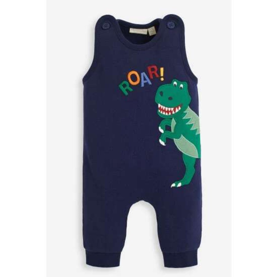 Dungarees * | Jojo Maman Bebe Blue T-Rex Applique Dungarees And Top Set