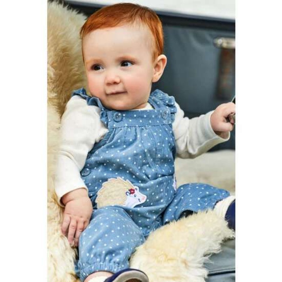 Dungarees * | Jojo Maman Bebe Blue Hedgehog Applique Pockets Dungarees And Top Set