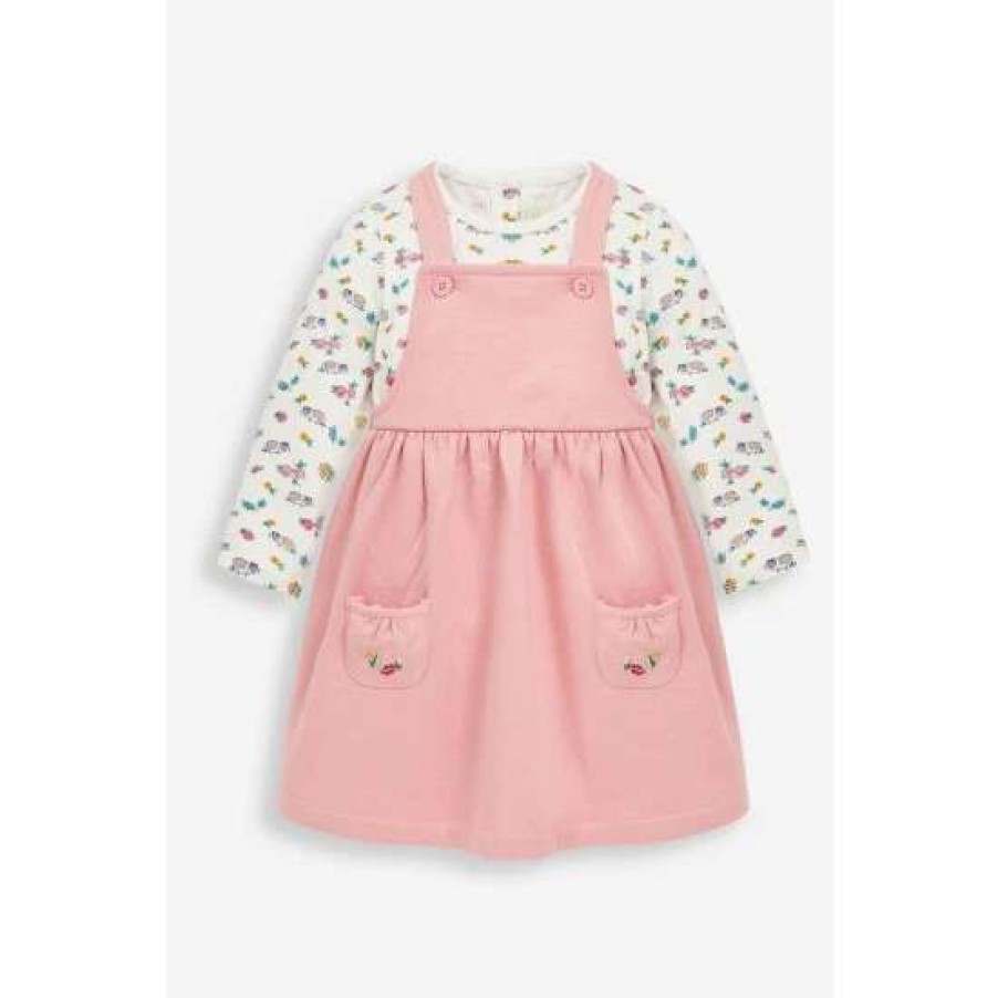 Dresses * | Jojo Maman Bebe Pink Pinny Dress And Top Set With Guinea Pig Pet In Pocket