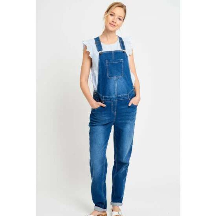 Dungarees * | Jojo Maman Bebe Mid Wash Boyfriend Maternity Dungarees