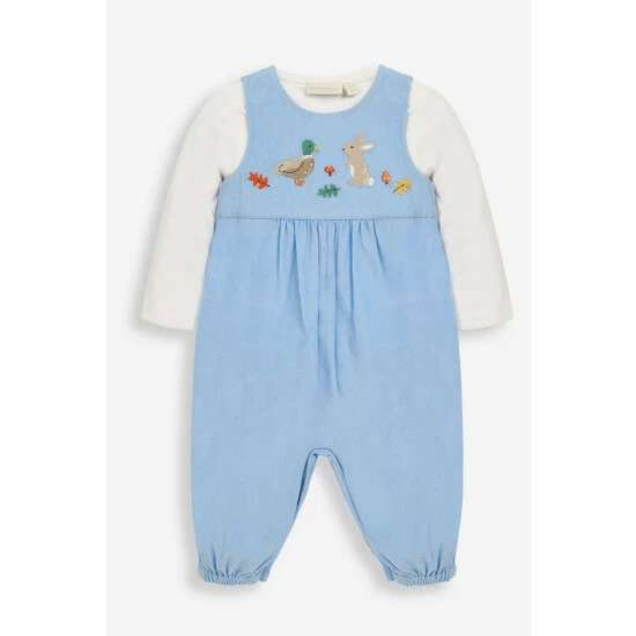 Dungarees * | Jojo Maman Bebe Blue Duck Cord Dungarees And Body Set