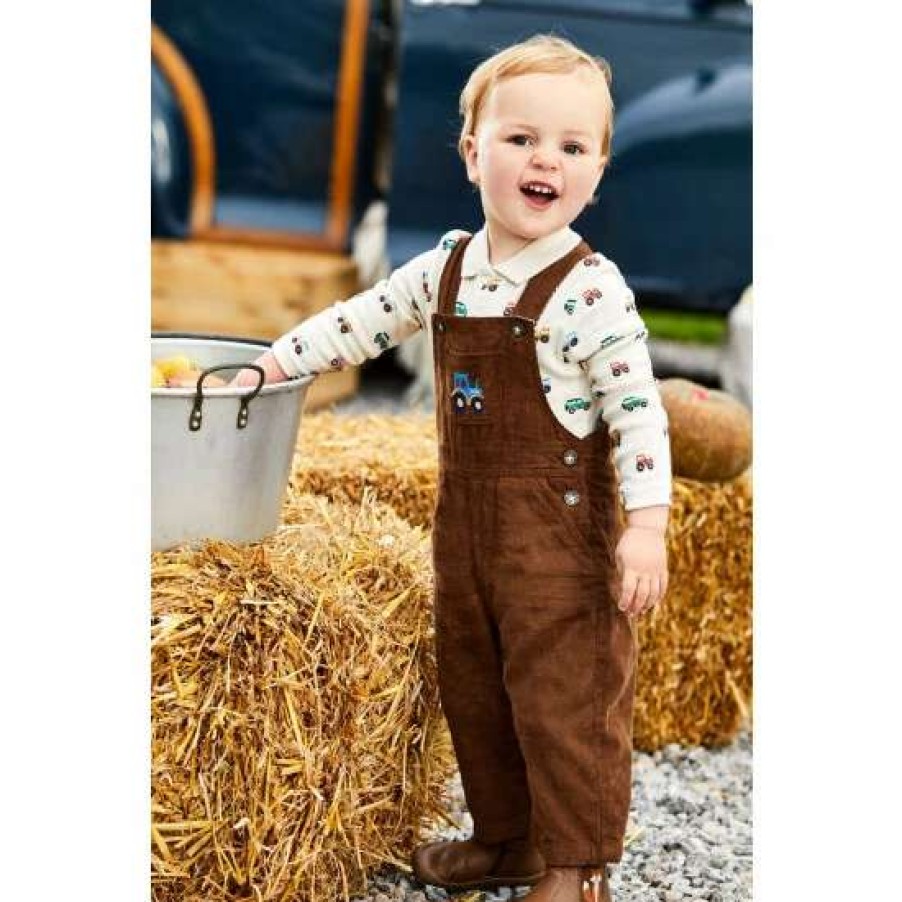 Dungarees * | Jojo Maman Bebe Tractor Embroidered Pocket Cord Brown Dungarees