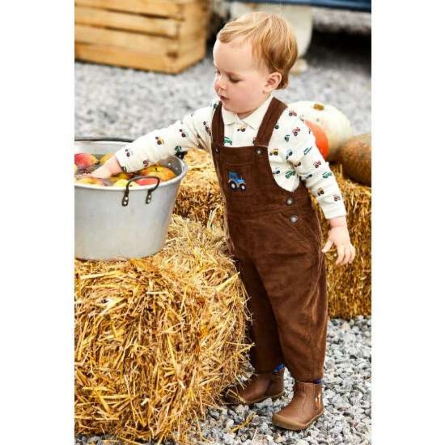 Dungarees * | Jojo Maman Bebe Tractor Embroidered Pocket Cord Brown Dungarees