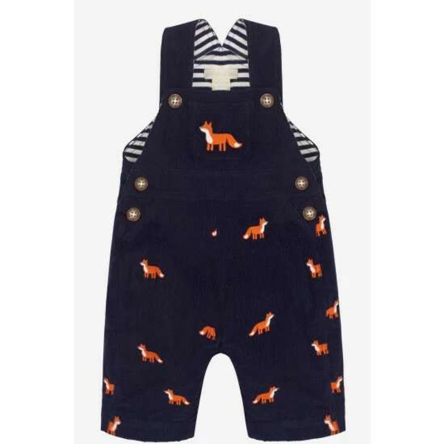 Dungarees * | Jojo Maman Bebe Blue Fox Embroidered Cord Dungarees