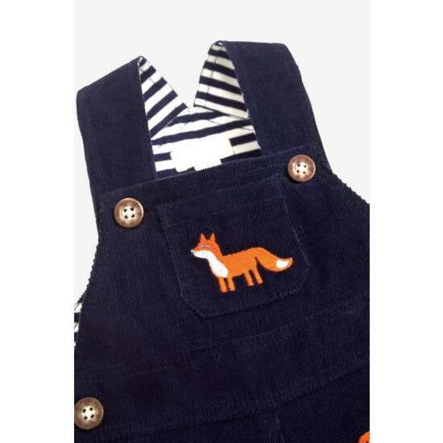 Dungarees * | Jojo Maman Bebe Blue Fox Embroidered Cord Dungarees