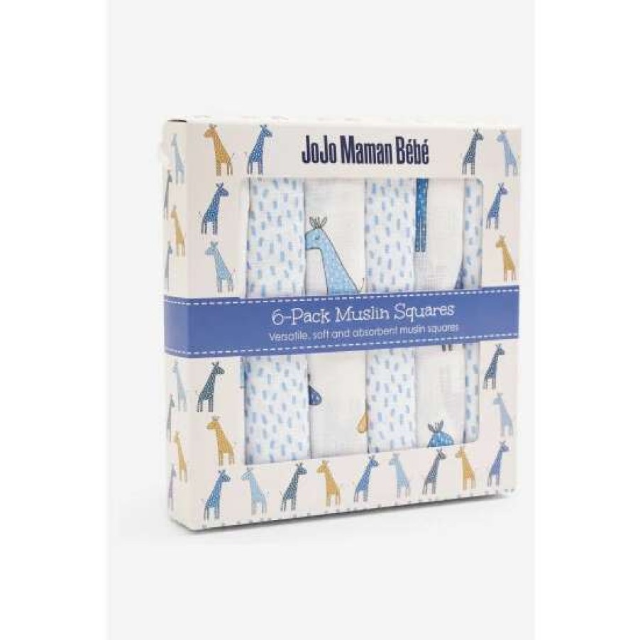 Babyaccessories * | Jojo Maman Bebe Blue Giraffe Muslin 6 Pack