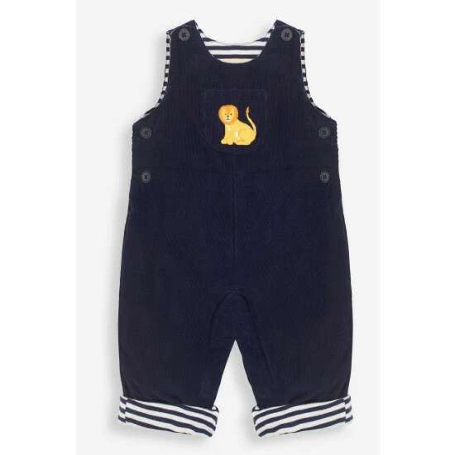 Dungarees * | Jojo Maman Bebe Blue Lion Embroidered Pocket Cord Dungarees