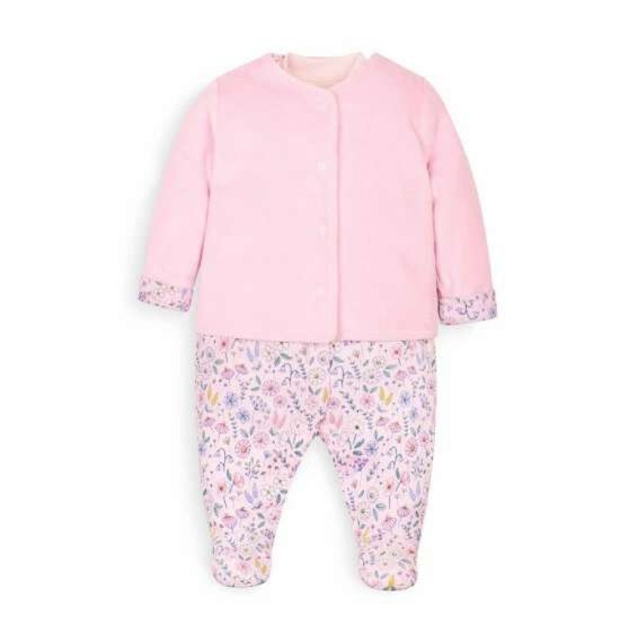 Sleepsuits * | Jojo Maman Bebe Pink Sleepsuit And Velour Jacket 2 Piece Set