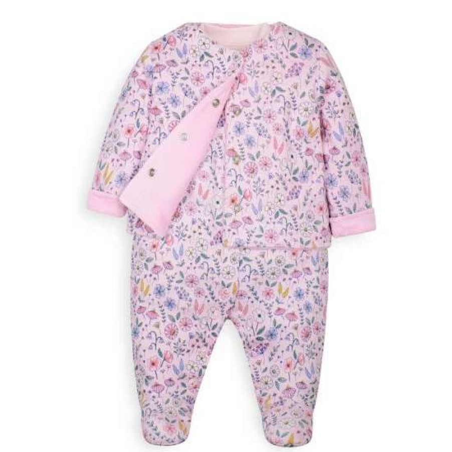 Sleepsuits * | Jojo Maman Bebe Pink Sleepsuit And Velour Jacket 2 Piece Set