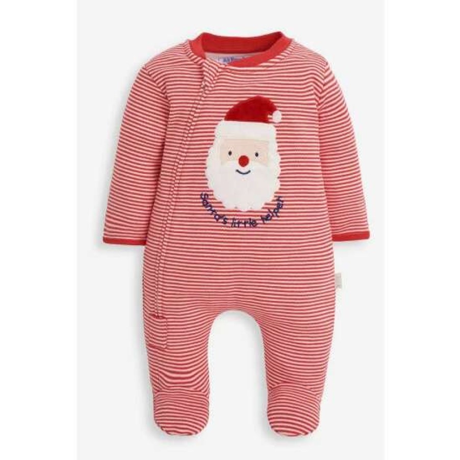 Sleepsuits * | Jojo Maman Bebe Red Santa Applique Zip Sleepsuit