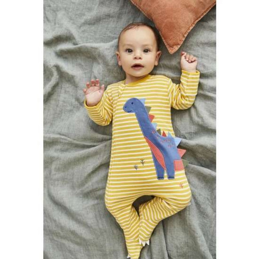 Sleepsuits * | Jojo Maman Bebe Yellow Dinosaur Applique Zip Sleepsuit