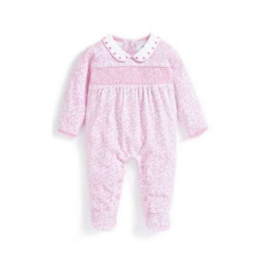 Sleepsuits * | Jojo Maman Bebe Pink Pretty Smocked Sleepsuit